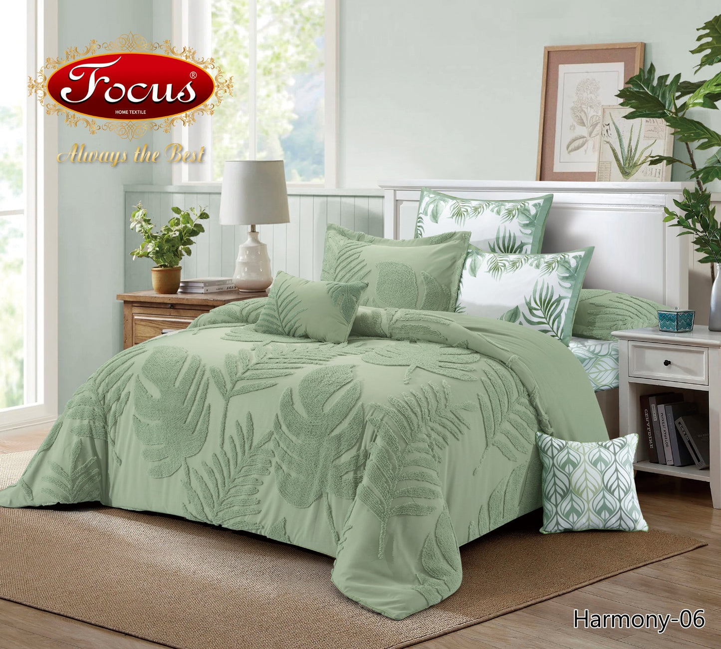 Luxury Tufted Duvet Set. Tropical Leaf