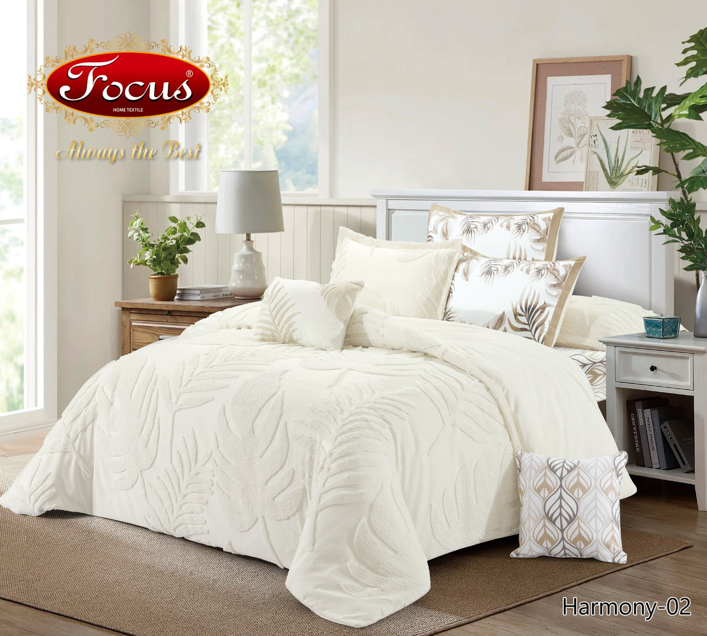 Luxury Tufted Duvet Set. Tropical Leaf