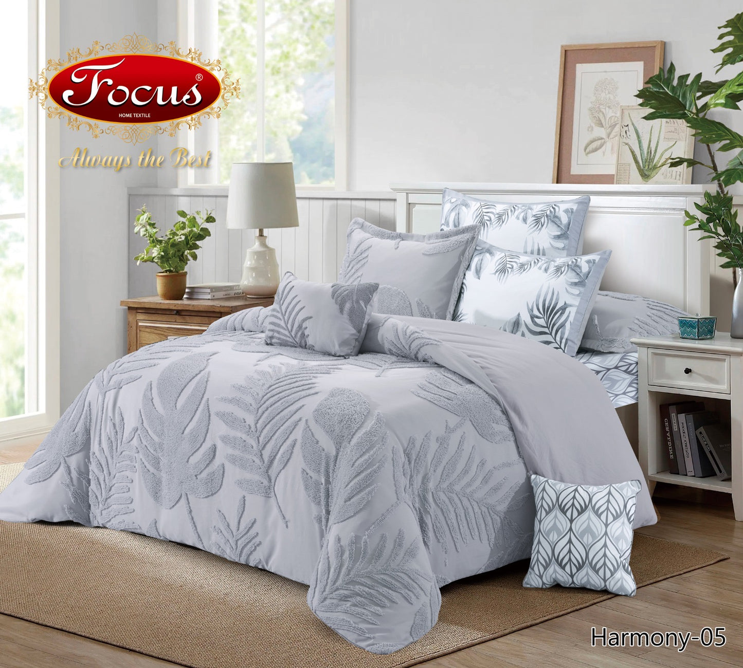 Luxury Tufted Duvet Set. Tropical Leaf
