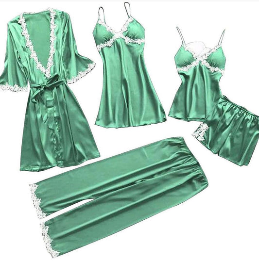 Elegant 5-Piece Satin Nightwear Set